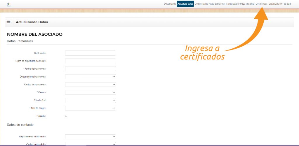 Ingrese en el menú superior a la opción de certificados
